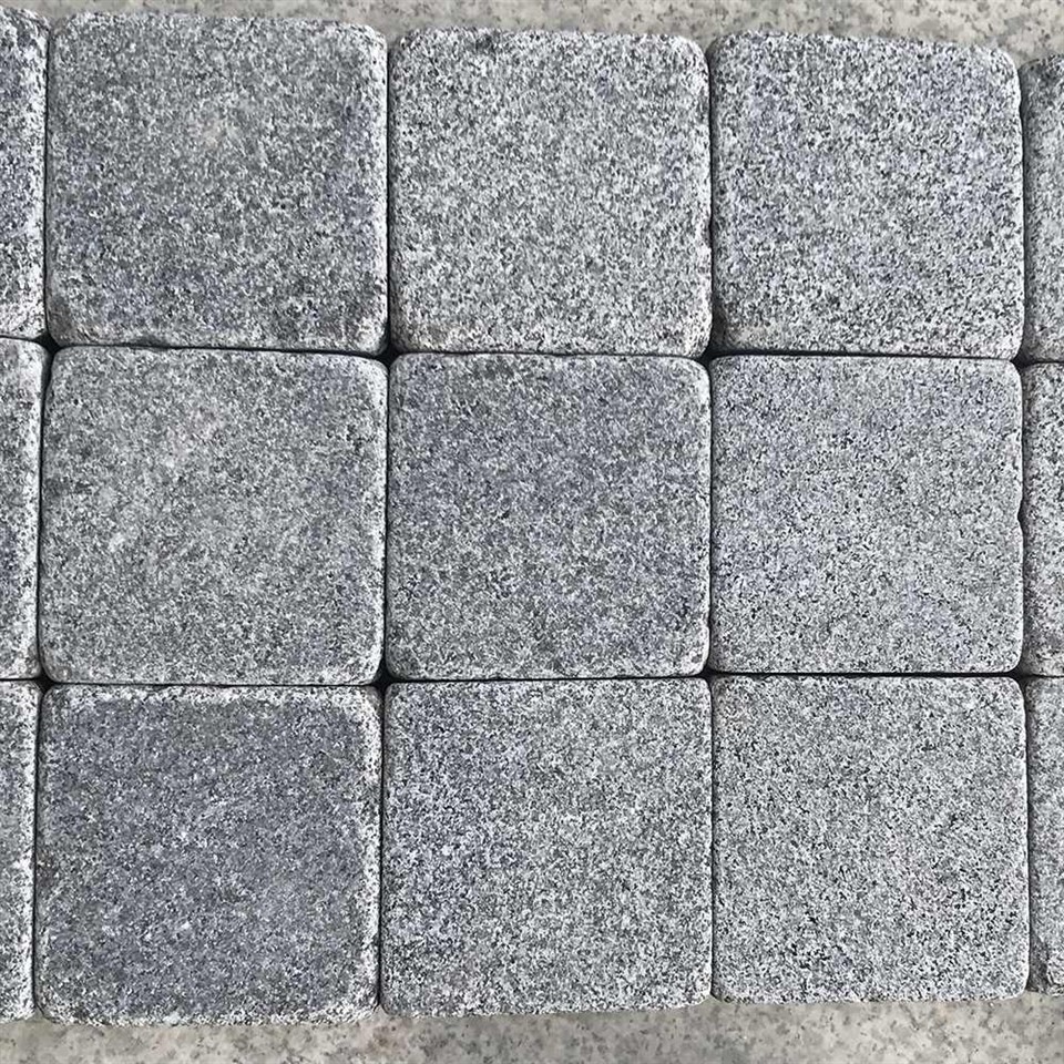 6 China Grey Granite Tumbled cobblestone pavers Grid pattern without gaps